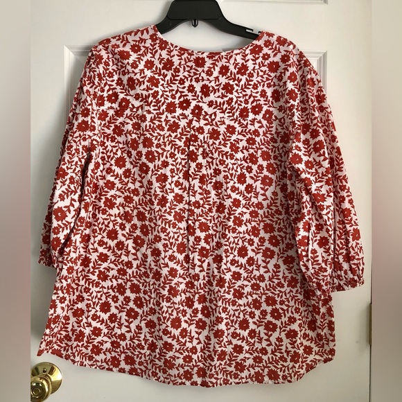 ARCHITEC WOMEN'S TUNIC FLORAL RED/WHITE XL,1X,2X, COTTON PULLOVER 3/4 SLEEVE - Picture 2 of 7